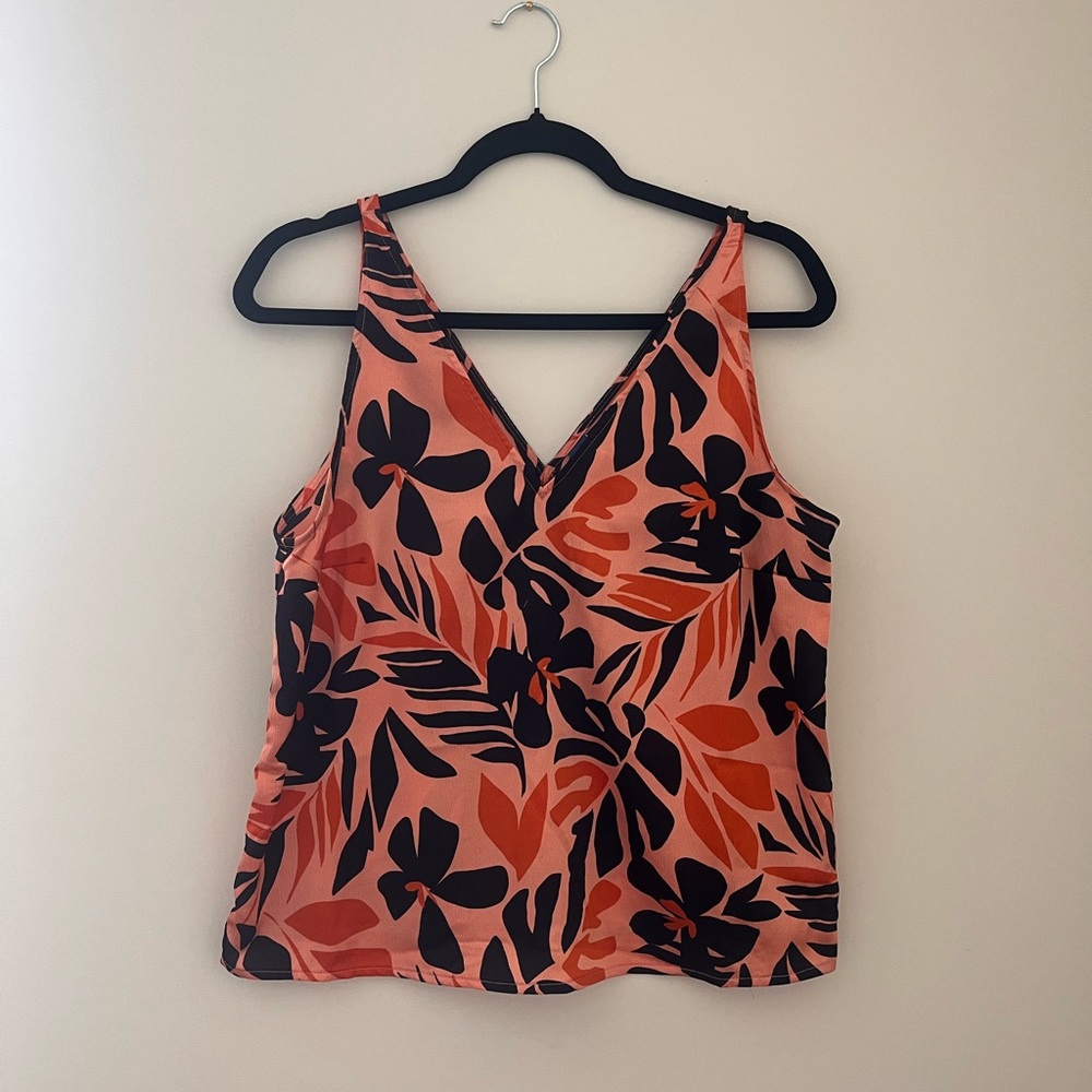 Floral V-Neck Women’s Top - Black and Orange